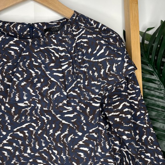 SOLD COS Blue Maroon Print Top Blouse Size 34 6 Cotton Frill Ruffle Long Sleeve - Picture 6 of 9